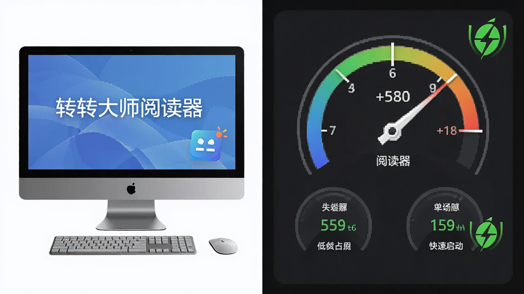 一张AI生成的性能对比示意图,画面左侧是一台运行