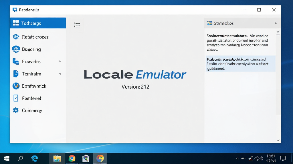 Locale Emulator ����������ȫò������Ϊ���� Windows �����񹤾ߴ��ڣ�����������ʾ����������汾�ţ����Ϊ���ܲ˵������Ҳ�Ϊ˵�������Ű����룬���Ϊ�ִ���ƽ����ƣ�ϸ�ڰ���ǳɫ��������ɫǿ��ɫ��ͼ���׺�������������ɾ����޶���Ԫ��