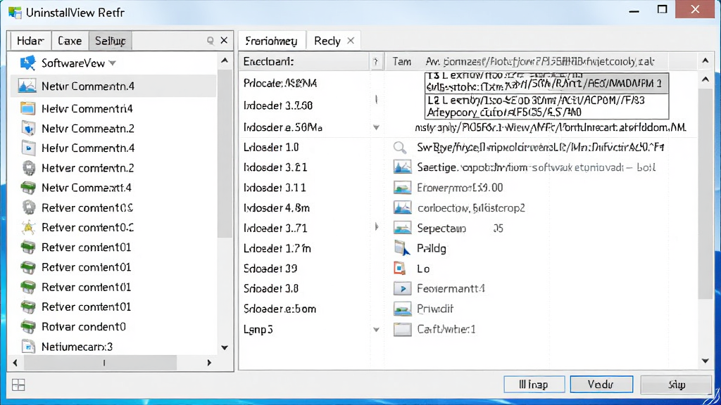 UninstallView 详细信息面板,展示选中软件的注册表路径、卸载命令、安装目录等字段,界面布局左侧为列表右侧为详情,Windows 原生风格,清晰易读,背景干净,高清画质,无多余元素