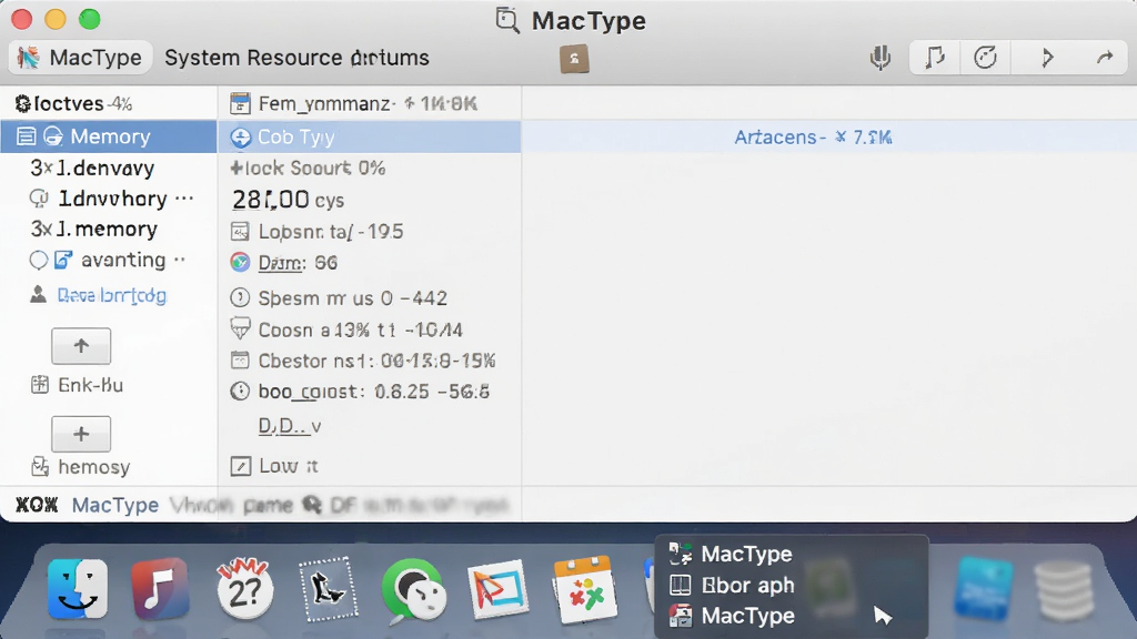 一张展示 MacType 系统资源占用情况的图片,主体为任务管理器窗口与 MacType 托盘图标,布局为上下结构,排版简洁,风格为系统工具界面风,细节包含低内存占用数值和托盘菜单选项,画质清晰,画面干净,无多余元素