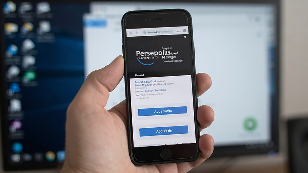 ����Ϊһֻ�������ֻ����ֻ���Ļ��ʾԶ�̿��� Persepolis Download Manager ����ҳ���棬������ģ���ĵ������棬����Ϊ��д��ͷ���Ű�ͻ���ƶ��˲�������ԣ����Ϊ���дʵ��Ӱ��ϸ�ڰ����ֻ���Ļ�ϵ���������ť������Ϊ���壬����ɾ������