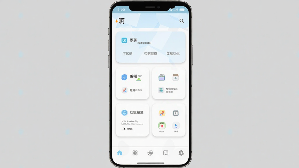 主体是一款名为啊的安卓应用主界面截图,布局为顶部状态栏加中部功能卡片区域加底部导航栏,排版为纵向排列,风格为清新浅色极简风格,细节为白色背景配淡蓝色点缀,功能卡片带有圆角阴影,画质高清干净无多余元素