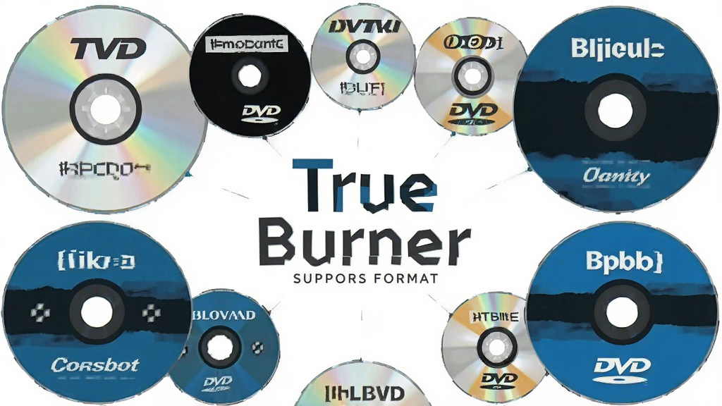 һ��չʾ True Burner ֧�ֶ��ֹ��̸�ʽ��ʾ��ͼ�������ǲ�ͬ���Ĺ���Χ�������������У�����Ϊ�����������״���Ű�Գƣ����Ϊ��ƽ����Ϣͼ��ϸ�ڰ���CD��DVD������ȹ��̱�ǩ�����ʸ��壬�ɾ����޶���Ԫ�ء�