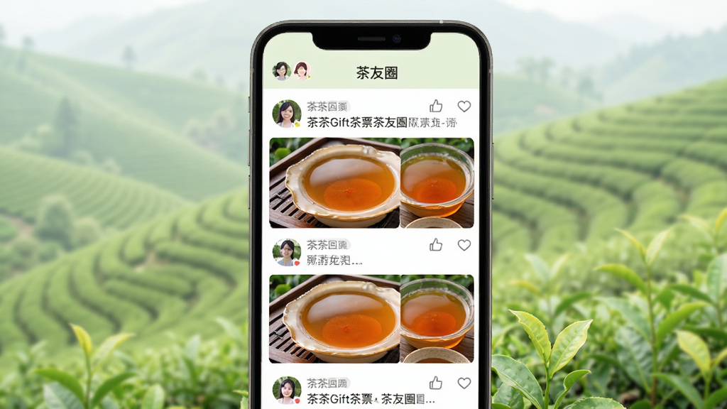 TeaGift��Ʊ����Ȧ���棬����չʾ�ֻ���Ļ�ڶ���û������Ĳ�����Ƭ�����ֶ�̬�����г��ٲ����������С�����Ȧ�����⣬�����ǵ���ɫ��ɽ������Ϊ�ֻ���Ļ����չʾ�����ΪдʵUI���ϸ���ϲ�����ɫ͸������̬��ͷ��͵���ͼ�꣬���ʸ��壬�ɾ����޶���Ԫ�ء�