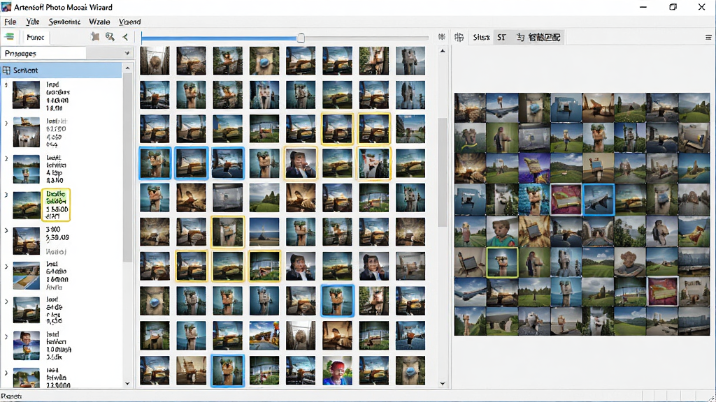 Artensoft Photo Mosaic Wizard����������չʾ�زĿ⵼��������ƥ����̣������Ǵ�����ɫСͼƬ����ͼ���г����񣬲���Ϊ����ز��б����Ҳ�Ŀ��������Ԥ�����Ű�������򣬷��Ϊдʵ������ͼ���ϸ�ڰ�����������ƥ������߿������ͳ�ƣ����ʸ��壬�ɾ����޶���Ԫ��