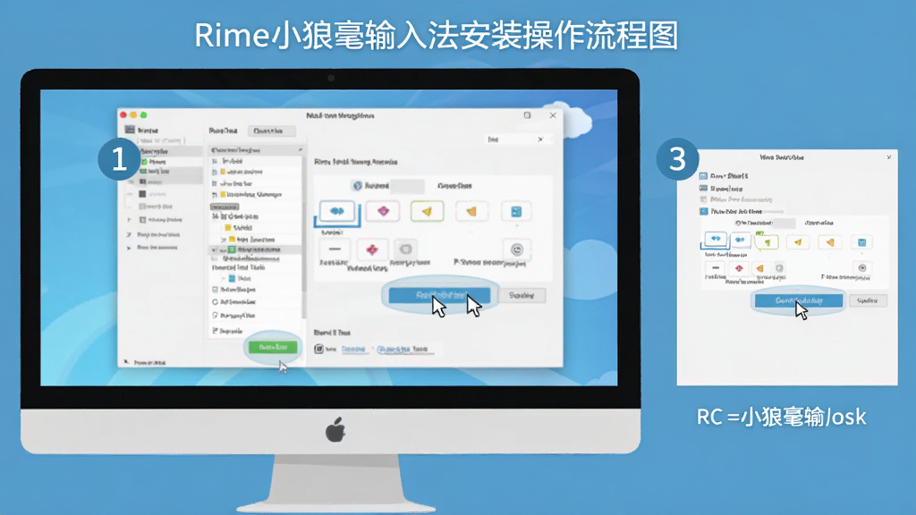 RimeС�Ǻ����뷨��װ��������ͼ������Ϊ������Ļ��ʾ����������������뷨���ӽ��棬���ֲ��÷ֲ���ͼ���У��Ű�������ע������ţ����Ϊ�̳����ƽ��ͼ��ϸ�ڰ������ָ��λ�á�������ť���������˵�������ʸɾ��޶���Ԫ��