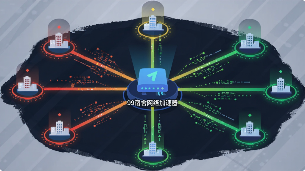 画面展示一张网络拓扑示意图,中心是