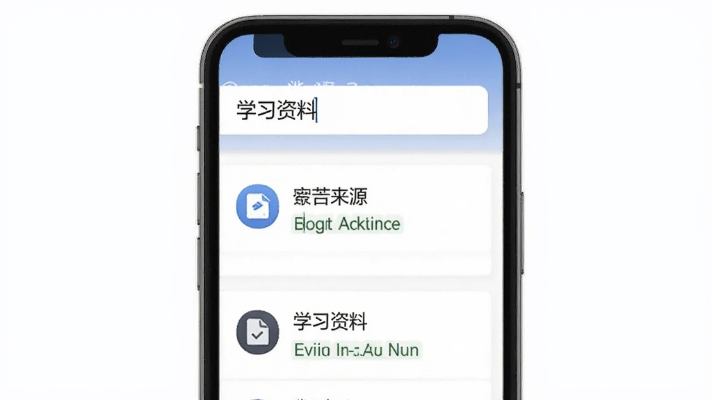 盘启软件的多源聚合搜索功能展示图,画面中手机屏幕显示搜索框输入“学习资料”后,下方列出多条来自不同来源的搜索结果,每条结果带有来源图标和文件类型标识,背景为白色,布局清晰,风格简约现代,画质干净
