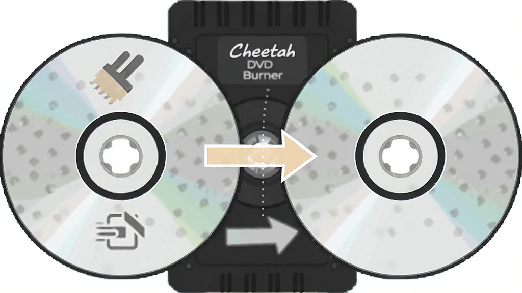 һ��չʾ Cheetah DVD Burner ���ݲ�������̸��ƹ��ܵ�ͼƬ������Ϊ���Ź���֮������ݸ���ʾ�⣬����Ϊ���ҶԳƽṹ���Ű������ˣ����Ϊ��ƽ��ͼ����Ʒ��ϸ�ڰ�������ͼ�ꡢ���Ƽ�ͷ�����̱������������ʸ���ɾ��޶���Ԫ��