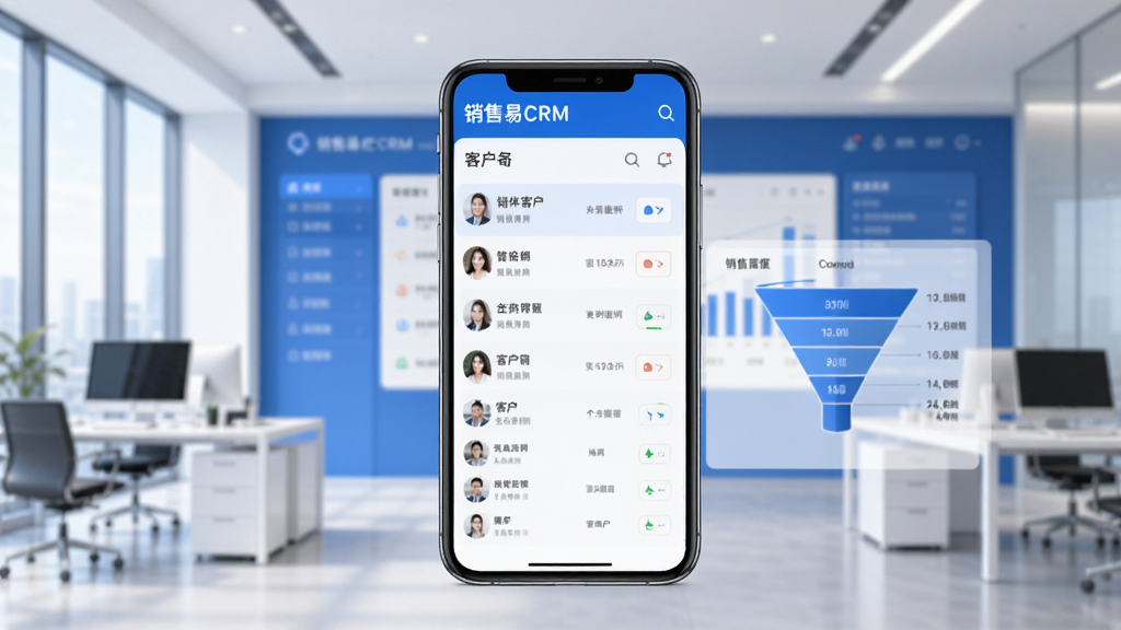 ������CRM����������չʾ����������Ϊ�ֻ���Ļ����Ļ����ʾ�ͻ��б�������©��ͼ��������Ϊ��������칫������������ɫΪ��ɫ��������ִ�רҵ��ϸ�����������ʸɾ����޶���Ԫ��