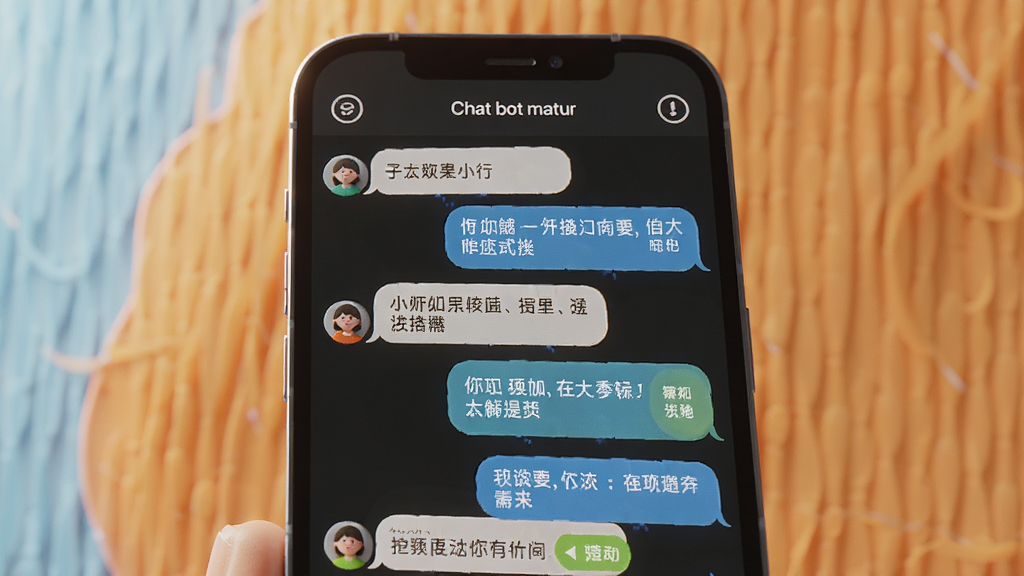 һ��AI���ɵ����쳡��ͼ���������ֻ���Ļ��ʾChat bot�����ʦ�������û����ж��ֶԻ����Ի���������������Ϊ��ů��ɫ��ǳ��ɫ��֯��������£�ϸ�ڷḻ�����ʸɾ����޶���Ԫ��