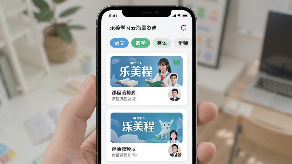 ����ѧϰ�ƺ����γ���Դ���棬�ֻ���Ļ��ʾ�γ��б�ҳ���������ġ���ѧ��Ӣ���ѧ�Ʒ����ǩ��ÿ�ſγ����з���ͼ�뽲ʦͷ�񣬱���Ϊ��ɫ��Ƭʽ���֣��������ǳɫ��ϸ�ڷḻ�����ʸɾ����޶���Ԫ��