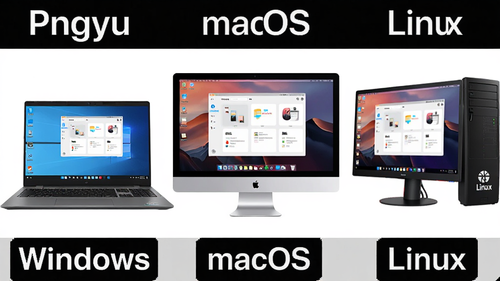 Pngyu ��ƽ̨չʾͼ������Ϊ��̨��ͬ�豸������ʾ������Ϊ�� Windows �ʼǱ����� Mac ���ԡ��� Linux ̨ʽ�����Ű�ˮƽ���У����Ϊ�Ƽ���Ʒչʾ���ϸ�ڰ���ÿ̨�豸��Ļ����ʾ Pngyu ���桢����ͼ�ꡢϵͳ��������ͳһ��ɫ�����������г������� 