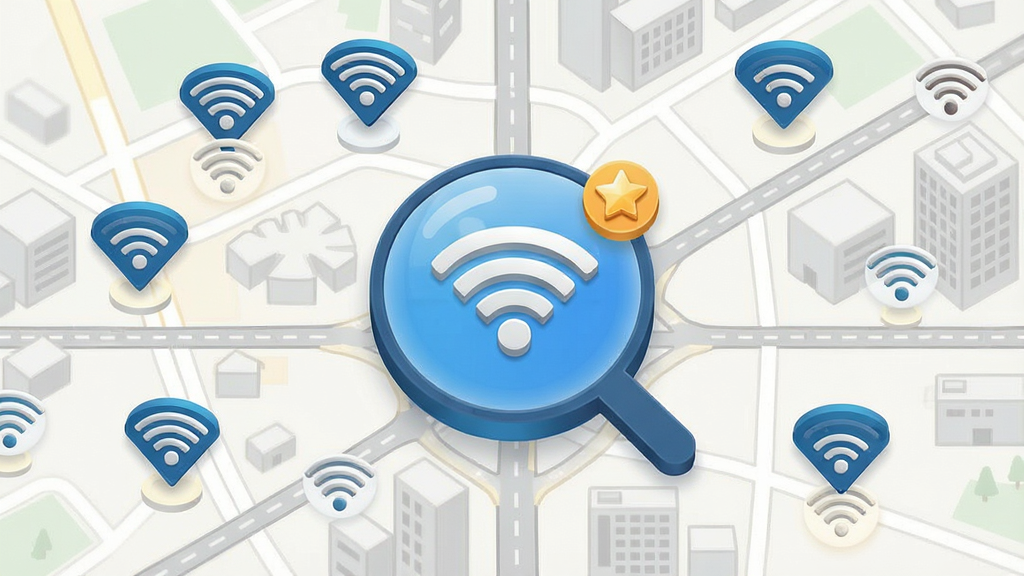 һ��չʾWiFi��˳Կ�����ߵ�ͼ���ܵ�ʾ��ͼ��������һ�ż򻯵ĳ��е�ͼ����ͼ��ɢ���Ŷ��WiFiͼ���ǣ�����һ����Ǳ��Ŵ���ʾ�������ղ��Ǳꡣ����Ϊ��ͼ�������棬���Ϊ��Լ��ͼ�廭�磬ϸ�ڰ�����·����������������WiFi��ǵ�����У����ʸ��壬�ɾ����޶���Ԫ�ء�