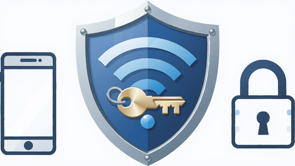 һ�ű���WiFi��˳Կ�װ�ȫ���������ͼ��������һ������ͼ����WiFi�ź�ͼ���ϣ�����������һ��Կ�ס�����Ϊ���ƾ��У���������ֱ����ֻ������ļ��ͼ�Ρ��Ű�Գƣ����Ϊ��ƽ����ȫ����廭��ϸ�ڰ��������ϵĸ߹�Ͱ�ȫ���Ľ����ʸУ������������ɾ����޶���Ԫ�ء�