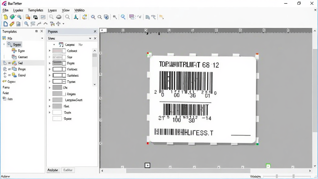 һ��չʾ BarTender �����������ͼƬ�����������������������ڣ����Ϊ��������ģ���б����Ҳ�Ϊ��ǩ��ƻ�������������ʾһ����������������ֵ�������ǩģ�壬���岼��Ϊ���������ͼ�����Ϊ�Ƽ��칫���ϸ�ڰ��������Ĳ˵�������������״̬�������ʸ��壬����ɾ����޶���Ԫ�ء�