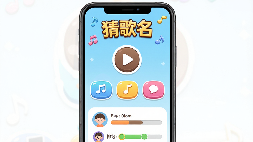 ��С��Ȥζ�����淨���棬����Ϊ�ֻ���Ļ��չʾ�¸�����Ϸҳ�棬�����Ϸ�����Ϸ���⡰�¸��������м��ǲ��Ű�ť��ѡ�ť���·����û�ͷ��͵÷����У��Ű������ˣ����Ϊ���ÿ�ͨ�磬ϸ�ڰ�������ͼ�ꡢ��ɫѡ�ť�������������ʸ��壬����ɾ����޶���Ԫ��