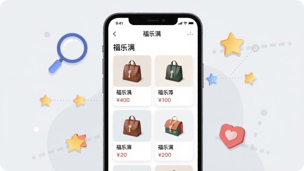 ��������Ϊ������Ӧ�ý��棬������չʾ���Ի��Ƽ���Ʒ������Ʒ��Ƭ�������У�ÿ�ſ�Ƭ������Ʒͼ�����ƺͼ۸���Χ��׺�ŷŴ󾵡����Ǻ�����ͼ�꣬���������Ƽ����ղع��ܣ�����Ϊ��͵�ǳ��ɫ�����Ϊ�ִ�UI�廭�����ʸ��壬�ɾ��޶���Ԫ�أ���������Ϊ����������