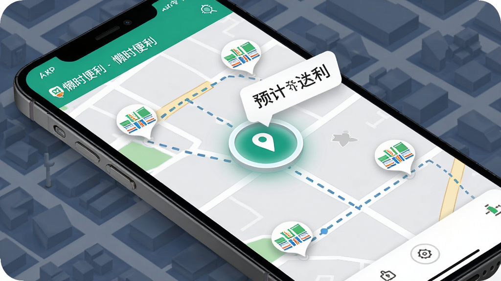 ���������ǡ���ʱ������APP�����ܶ�λ��ͼ���棬��ͼ����ʾ���������ͼ�꣬����һ��ͼ�걻�Ŵ������ʾ������Ϊ�ֻ���Ļ��ͼ��ʽ�������ǳ���ĳ��нֵ������Ű����б��͸��չʾ�����ΪдʵUI���ϸ�ڰ�����ͼ�ϵ�����·�����ߡ�Ԥ���ʹ�ʱ�����ݣ����ʸ��壬�ɾ����࣬�޶���Ԫ�ء�