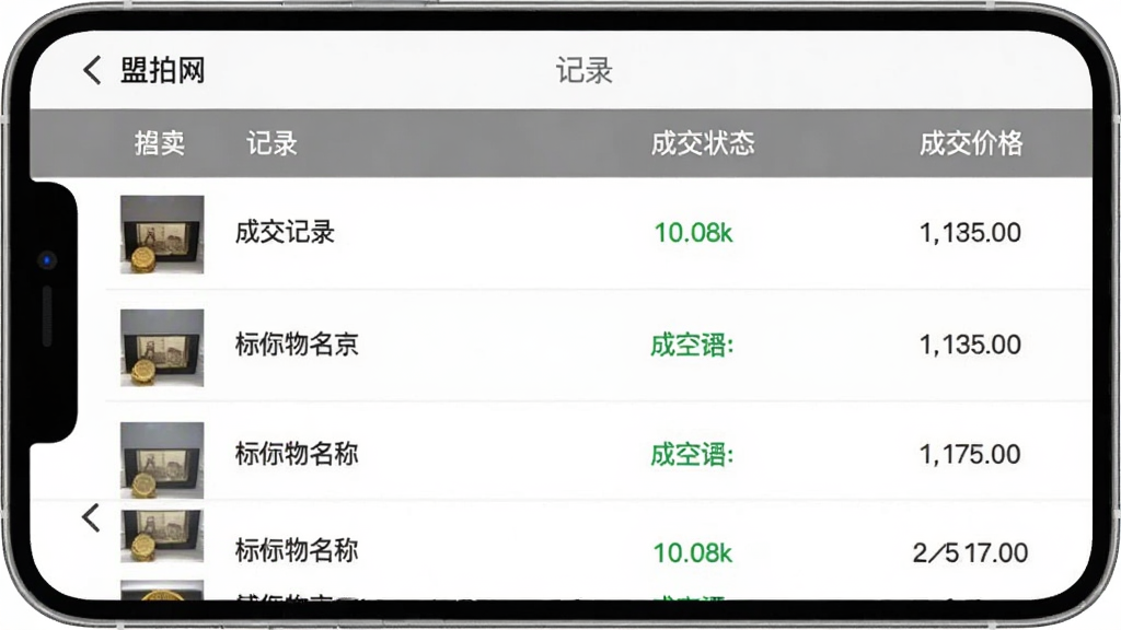 �ֻ�����չʾ�����������������׷��ҳ�棬ҳ������ʾ�ɽ���¼�б���ÿ����¼������������ơ��ɽ�״̬�ͳɽ��۸񣬲���Ϊ����ʽ���У����Ϊ������磬ϸ�ڰ�����ɫ��ͷ�Ͱ�ɫ�����У�����������������Ԫ��