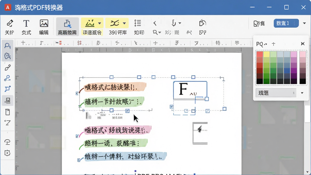 AI����ͼƬ���˸�ʽPDFת����PDF�༭���ܽ���չʾ����������Ϊ�����༭���ڣ����ְ���������������ʾ�ı��༭��ͼƬ���롢������ע�Ȱ�ť������ΪPDF�ĵ�Ԥ�������ĵ�����ʾ���ڱ༭�ı�ע���ݣ��Ű���ϰ칫���������߼������Ϊ��ˬ����磬ϸ�ڰ�����ꡢ�༭����ɫѡ�����������������ɾ�����