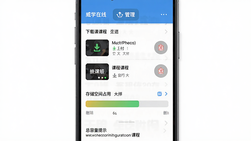 ��ѧ�������߻���������棬����Ϊ�ֻ���Ļ����Ļ��չʾ�����ؿγ��б���洢�ռ�ռ����������Ϊ����������ť���в��γ���Ŀ���ײ���������ʾ���Ű����룬���Ϊʵ�ù�������棬ϸ�ڰ�������״̬ͼ�ꡢ�ļ���С��ע��ɾ����ť�����ʸ��壬�ɾ����޶���Ԫ��