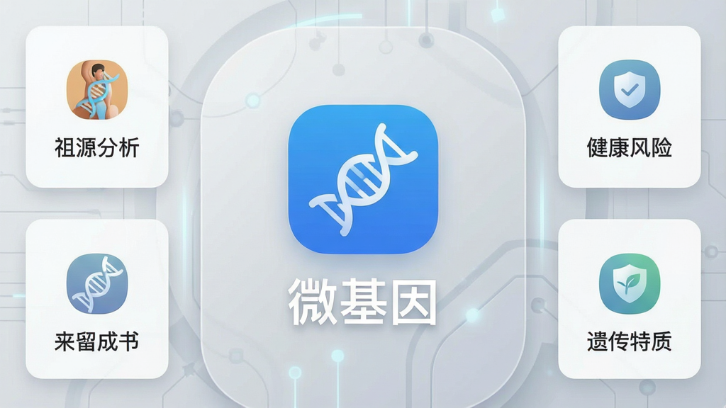 һ��չʾ΢����App��������ֻ�Ӧ�ý�ͼ�����������Ǵ���DNA˫����ͼ������ɫԲ��ͼ�꣬ͼ���·�д�а�ɫ���֡�΢���򡱣�����Ϊ����ǳ�ҽ���Ƽ������Χ������Դ�������������ա��Ŵ����ʵ�Сͼ��ģ�飬���岼�ָɾ����򣬷���ִ��Ƽ��У�ϸ�����������ʸ��壬�޶���Ԫ��