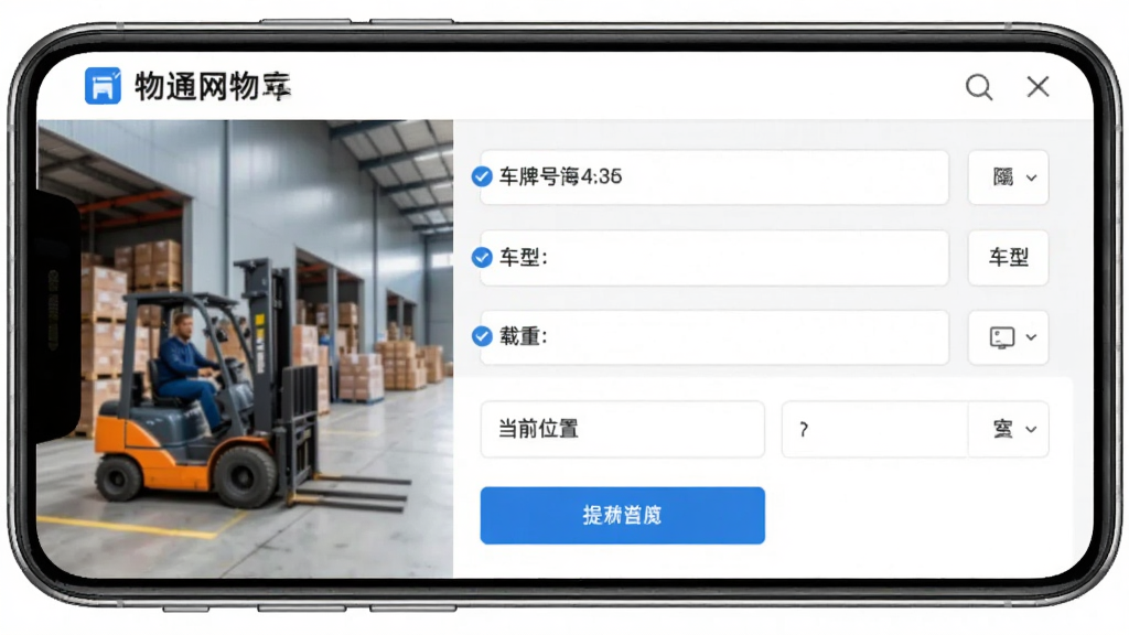 ��ͨ��������˾�泵Դ�������棬�ֻ���Ļ��ʾ��д������Ϣ�ı������������ƺš����͡����ء���ǰλ�õ��ֶΣ������������ֿ���泵���������������Ϊ�������磬ϸ������ɫ�ύ��ť��ͼ����ʾ�����ʸ��壬�ɾ����޶���Ԫ��