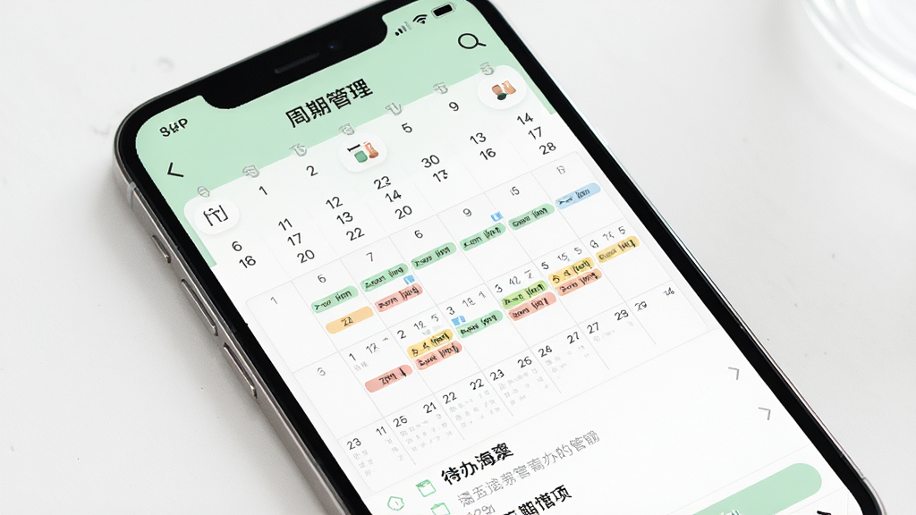 һ���ֻ��ճ̹�������չʾͼ���ֻ���Ļ��ʾ�Թܰ�APP�����ڹ���ҳ�棬ҳ������������ͼ�ʹ��������б��������б�ע�˲�ͬ��ɫ�����ѱ�ǣ�ҳ����ɫ�԰�ɫ��ǳ��ɫΪ����������¼�࣬����ɾ��޶���Ԫ�أ����廭�ʡ�