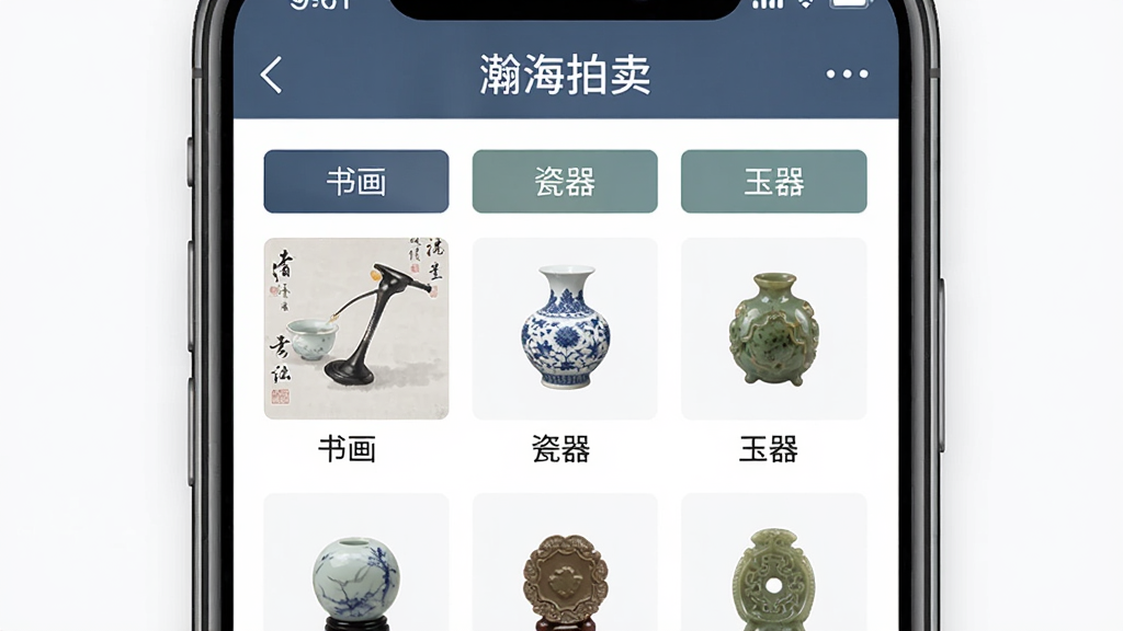 ����Ϊ�ֻ�����չʾ嫺�������Ʒ����ҳ�棬ҳ�����ж�������ǩ�硰�黭������������������������Ϊ����״���У��Ű����룬���Ϊ��Լ���£�ϸ���Ͻ��涥����ʾ��嫺����������������ʸ��壬�ɾ����޶���Ԫ��