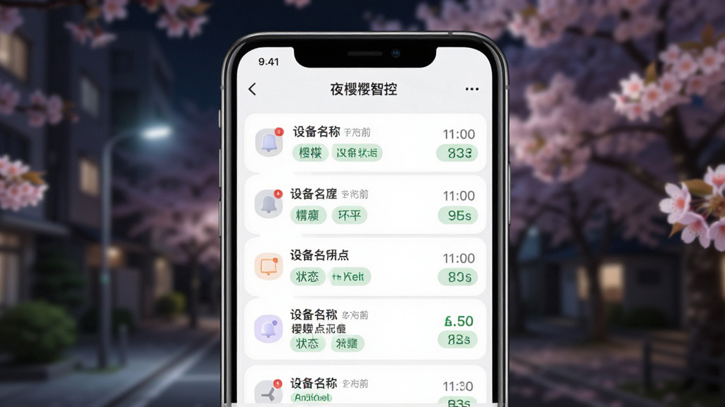 һ��չʾҹӣ�ǿ�ʵʱ״̬�������ܵ�ͼƬ������Ϊҹӣ�ǿ�APP����Ϣ֪ͨ���棬����Ϊ�б�ʽ���Ű�����չʾ�豸������״̬��Ϣ�����Ϊ�ִ���ƽ����ƣ�ϸ�ڰ���֪ͨͼ�ꡢʱ�����״̬��ǩ�����ʸ��壬�ɾ����޶���Ԫ��