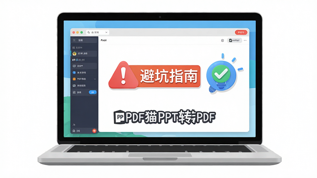 ����չʾһ̨�ʼǱ�������Ļ����Ļ����ʾPDFèPPTתPDF�������棬��������һ����ɫ�ľ���ͼ��͡��ܿ�ָ�ϡ�������ʾ���Ա�����ɫ�Թ�����ɫ����ͼ�ꡣ����Ϊ����չʾ�����Ϊ��ƽ���廭�磬ϸ����ͼ��Բ����ɫ�����������������ɾ��޶���Ԫ�أ�ͼƬ�д��С�PDFèPPTתPDF�����֡�