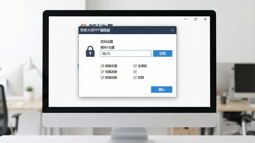һ��չʾPDF��ȫ���ܹ��ܵĳ���ͼ�������ǵ�����Ļ����Ļ����ʾ��תת��ʦPDF�༭�������������öԻ��򣬲���Ϊ�����������Ȩ�޹�ѡ��Ű�Ϊ���е��������Ϊ��ȫ����磬ϸ�ڰ�������ͼ�ꡢȨ���б���ȷ�ϰ�ť�����ʸ��壬����ɾ����޶���Ԫ��