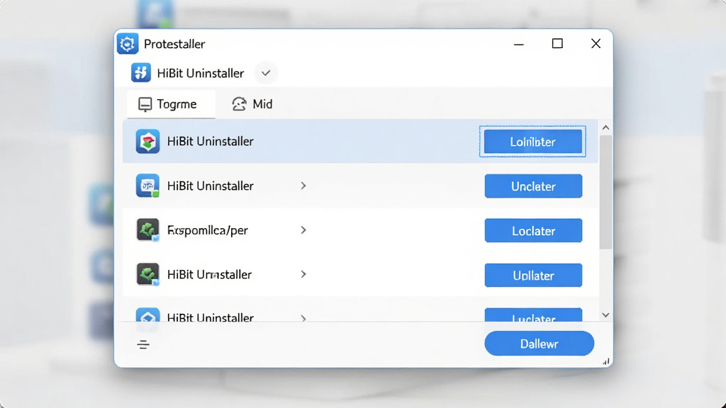 һ��չʾ HiBit Uninstaller �����������ͼƬ�������������������ڣ���������ʾ�����б���ж�ذ�ť������Ϊ���й�ͼ���Ű����������Ϊ�ִ���Լ�Ƽ��磬ϸ�ڰ�����ɫ������ť������ͼ�ꡢ�б���Ŀ�����ʸ��壬�ɾ����޶���Ԫ��