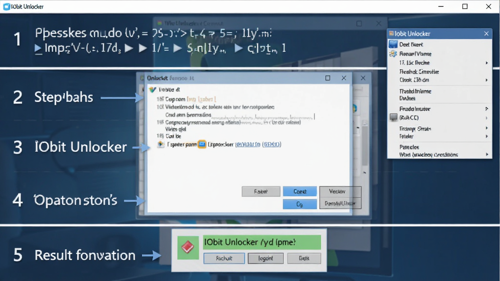 һ��չʾ IObit Unlocker ʹ�����̵�ͼƬ�������ǵ�����Ļ�ϵĲ��������ͼ������Ϊ�ֲ�չʾ���Ű���ϵ��£����Ϊ�̳����ͼ��ϸ�ڰ����Ҽ��˵����������ںͽ����ʾ�����ʸ��壬�ɾ����޶���Ԫ��