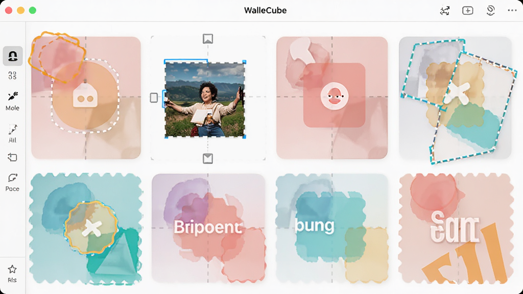 WalleCube�����ڵ�С����༭���棬չʾ�û�������ק��Ƭ������Ԫ�ؽ����Ű棬�������ж�����ɫ����״�����ģ�飬������£����ָ��д��⣬�����������ɾ��޶���Ԫ��