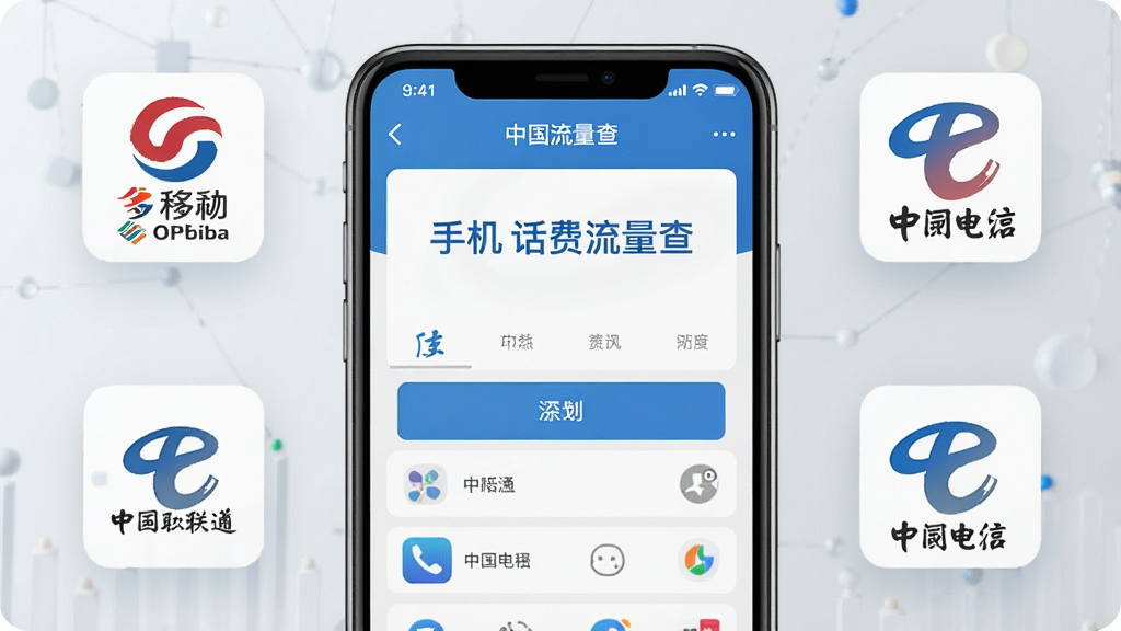 һ������Ӫ��ͼ�껷���ֻ���Ļ�ĺϳ�ͼ�����������ǡ��ֻ����������顱Ӧ�ý��棬��ΧƯ�����й��ƶ����й���ͨ���й����ŵļ��Logo��������Ϊ��ƽ���Ƽ��磬���ֶԳƣ�ɫ�������׻�Ϊ�������ʸ��壬�ɾ��޶���Ԫ��