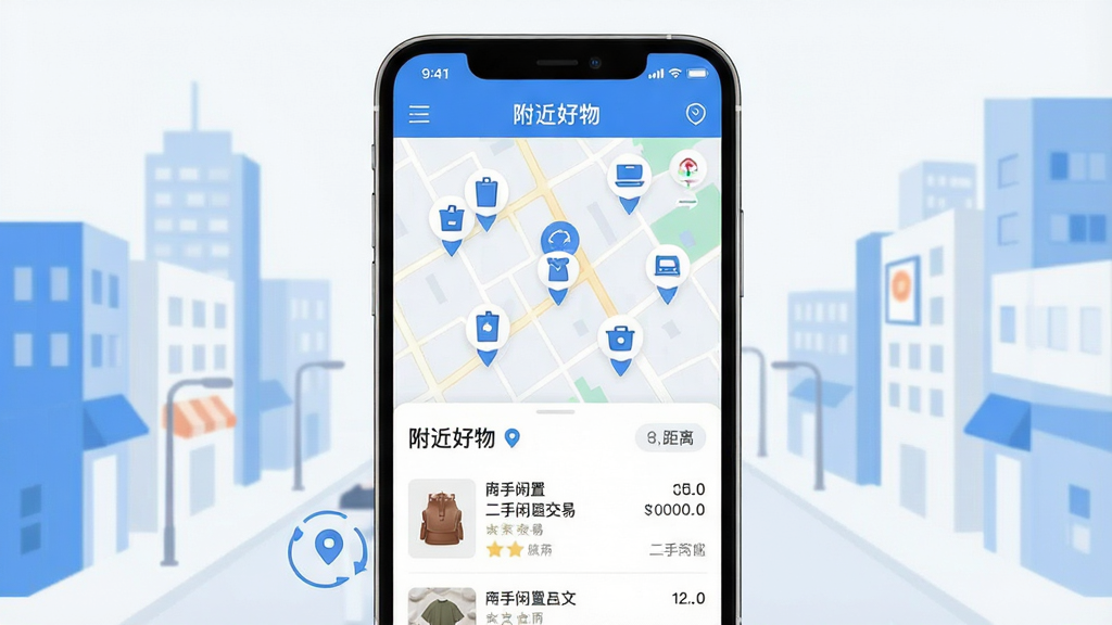 һ��AI���ɵ�ͼƬ��չʾ�������ý���APP�ĸ������ܡ������������ֻ���Ļ��ʾ��ͼģʽ����ͼ�Ϸֲ��Ŷ����ƷСͼ�꣬�·��б���ʾ������������Ʒ������Ϊ�ֻ������ͼ��񣬱����ǳ��н�����ͼ���Ű���ͻ������������;����ʶ�����Ϊ�ִ���Լ��ɫ������ɫ�Ͱ�ɫΪ����ϸ�ڰ�����λͼ�ꡢ��Ʒ����ͼ�͡��������ý��ס����������ʸ��壬�ɾ����࣬�޶���Ԫ�ء�