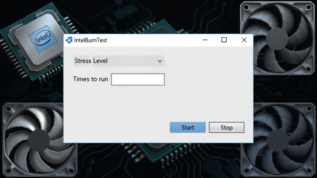 һ��չʾ IntelBurnTest �����������ͼƬ�������������������ڣ���������ʾ IntelBurnTest���·��� Stress Level ����ѡ��� Times to run ������Ҳ��� Start �� Stop ��ť������Ϊ��ɫ�Ƽ���񣬴�����оƬ��ɢ�ȷ��ȵĳ���ͼ�λ������ܣ����岼�ּ�����������дʵ��ϸ�ڷḻ�����ʸɾ����޶���Ԫ��