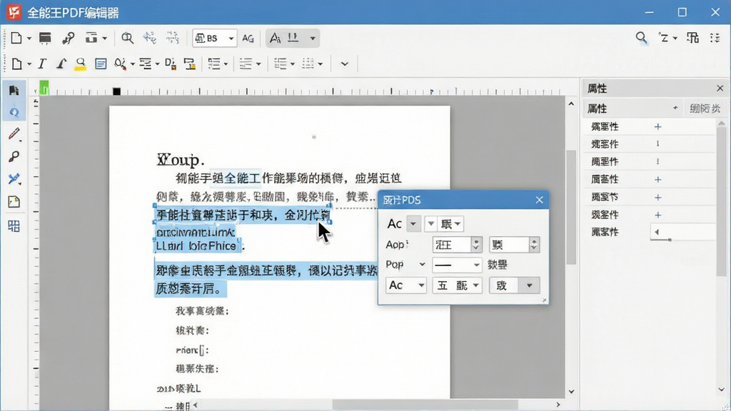 һ��չʾPDF�ĵ����ڱ��༭�Ľ���ͼ�������ǵ�����Ļ�еġ�ȫ����PDF�༭�����������ڣ�����Ϊ�Ϸ����������м��ĵ��༭�����Ҳ�������壬���Ϊ��ˬ�칫�����磬ϸ�ڰ������ѡ�����֡���ɫ������ע���������õ��������������ɾ����޶���Ԫ��