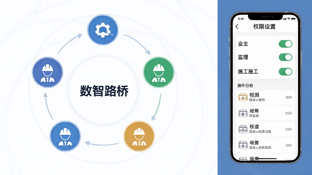����Ϊ����·��App�෽Эͬ���棬����ΪԲ�ν�ɫ��ϵͼ���ֻ���Ȩ������ҳ���Ű����ҶԳƣ����Ϊ��Լ����磬ϸ�ڰ���ҵ����������ʩ����������ֽ�ɫͼ�ꡢȨ�޿����������־�б������ʸ���ɾ�������������Ϊ������·�š����޶���Ԫ��