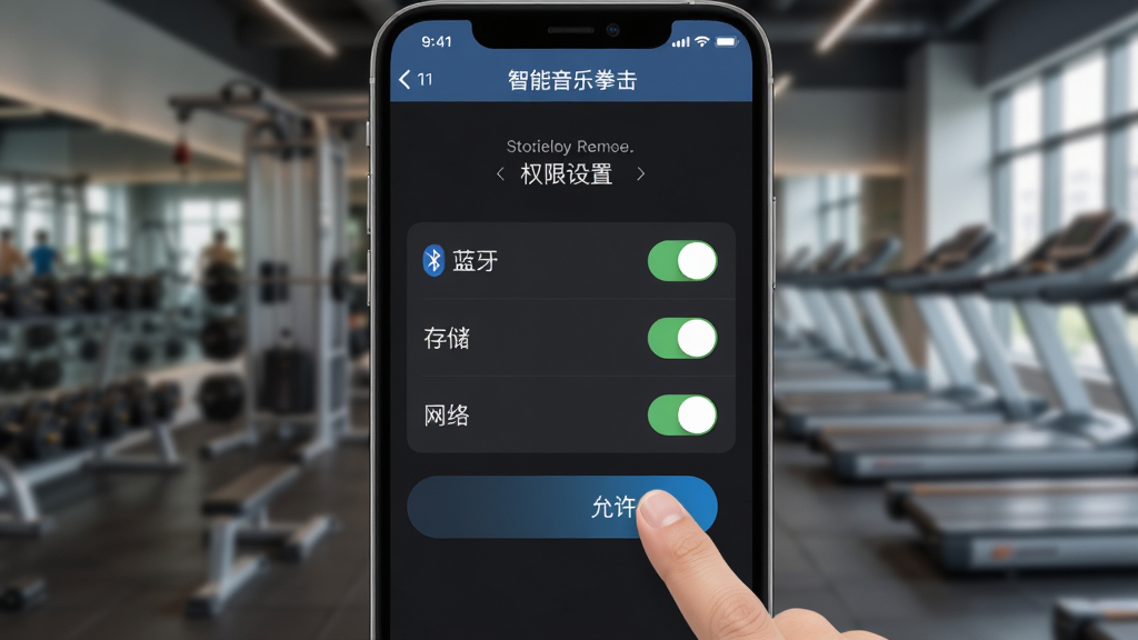 �������ֻ���Ļ����ʾ��������ȭ��APP��Ȩ������ҳ�棬����Ϊ�ֻ���д���У��Ű���ͻ�������������洢�������硱����Ȩ�޿��أ����Ϊ��ƽ���̳̽�ͼ�磬ϸ�ڰ�����ָ���ڵ������������ť������Ϊģ���Ľ���������������Ϊ���壬�ɾ����޶���Ԫ��