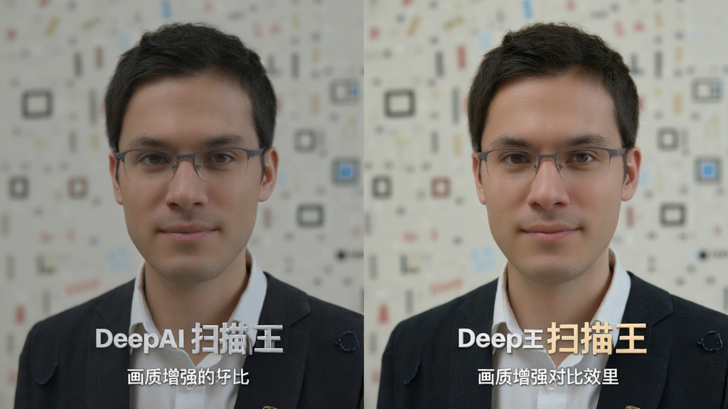 DeepAIɨ����������ǿ�Ա�Ч��ͼ������Ϊ���ҷ���չʾԭͼ����ǿ��Ч��������Ϊ����Ա��Ű棬���дʵ������ϸ�ڰ�������������Ӱȥ�������ʸ��塢�ɾ����޶���Ԫ��