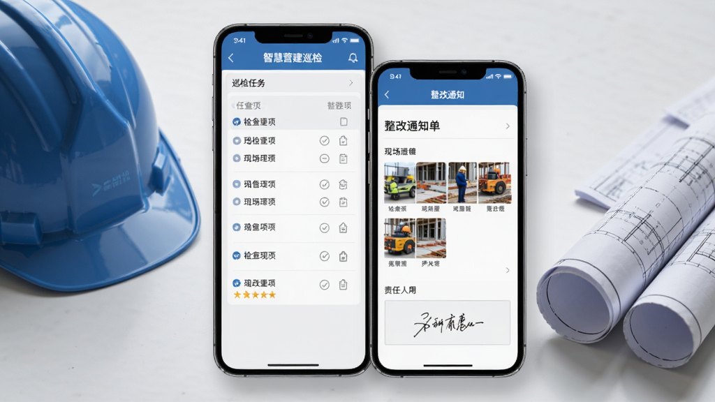 �ǻ�Ӫ��App��������ȫѲ�칦�ܽ��棬չʾѲ�������б�������֪ͨ�����飬�������м�����֡��ֳ���Ƭ����ͼ��������ǩ�������ֻ���Ļ���а�ȫñ��ͼֽ��Ϊ��׺������ɫ��Ϊ���Ҵ��䣬���רҵ�Ͻ������ʸɾ�����