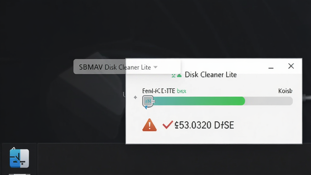 一张展示SBMAV Disk Cleaner Lite实时监控功能的图片,主体为系统托盘图标与悬浮提示框,布局采用右下角定位,风格为简洁信息提示风,细节包括磁盘容量进度条、剩余空间数字和警告图标,画质清晰,画面干净,无多余元素。