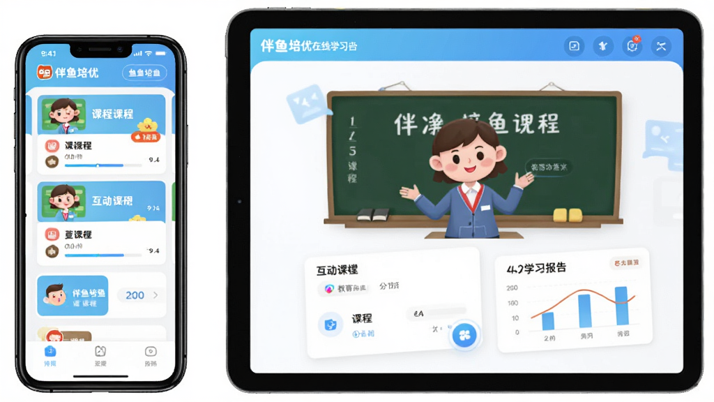 ������������ѧϰƽ̨����չʾ������Ϊһ�������ֻ���һ̨ƽ����Բ��Űڷţ���Ļ����ʾ�������ŵĿγ��б��뻥������ҳ�棬����Ϊ���жԳƹ�ͼ���Ű��������򣬷��Ϊ�ִ������Ƽ��磬ϸ�ڰ�����Ļ�еĿ�ͨ��ʦ���󡢿γ̿�Ƭ����������ѧϰ����ͼ�������ʸ��壬����ɾ����޶���Ԫ��