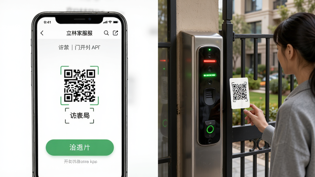 ��������Ϊ���ּҷ�APP���Ž����Ž��棬�������չʾ�ֻ���Ļ���Ҳ�չʾС��������ÿ�ɨ�볡�����Ű�������ҶԱ�ʽ�����ΪдʵUI���ϸ�ڰ�����Ļ�ϵĿ��Ű�ť���ÿͶ�ά�롢�Ž��豸ָʾ�ƣ����ʸ��壬�ɾ����޶���Ԫ��