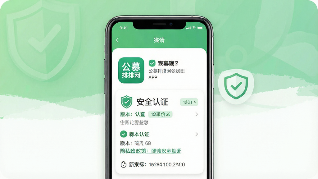 һ���ֻ�Ӧ�ð�ȫ��ʶչʾͼ������������һ�������ֻ�����Ļ����ʾ����ļ��������APPͼ���Ӧ������ҳ��ҳ���а�����ȫ��֤��ʶ���汾��Ϣ����˽�������ӡ�����Ϊǳ��ɫ���ɫ���䣬����Ϊ���п�Ƭʽ�����ΪӦ���̵�����ҳ��ƣ�ϸ�ڰ������ư�ȫͼ�ꡢ��ѡ��ǡ��汾�ű�ǩ�����ʸ��壬�ɾ����޶���Ԫ��