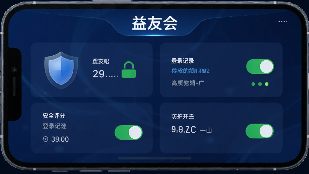 ���ѻᰲȫ���Ľ��棬�ֻ���Ļչʾ��ȫ���֡���¼��¼�ͷ������ص�ģ�飬�����С����ѻᡱ�����������������ɫ�������Ϊ�Ƽ���ȫ�磬ϸ���ϰ�������ͼ���״ָ̬ʾ�ƣ������������޶���װ��