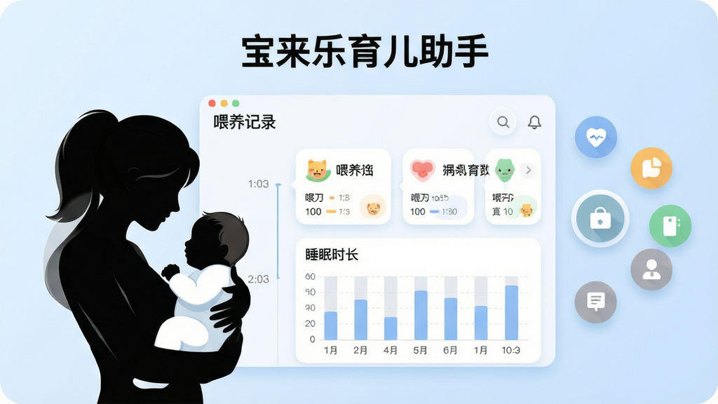 ��������չʾ���������������֡���ι����¼���棬��������ʱ�������е�ι����Ƭ��˯��ʱ����״ͼ������Ϊ����ɫ���䣬���������һλĸ�ױ���Ӥ���ļ�Ӱ���Ҳ��������Բ�ι���ͼ�꣬���ֲ������½ṹ���Ϸ�Ϊ���������·�Ϊ����չʾ�������Ϊ�ִ���Լ��ƽ�磬ϸ�ڰ�����͵�ͶӰ��Բ�Ǿ��Ρ�ǳɫϵ��ɫ�������������ɾ����޶���Ԫ��